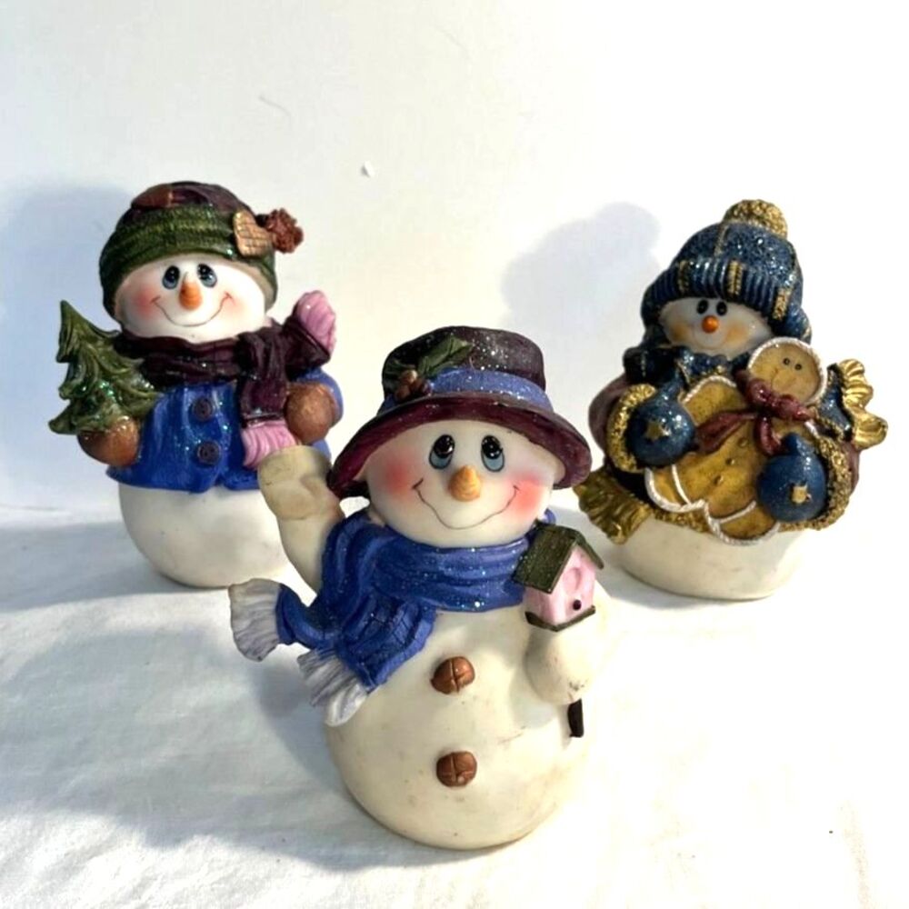 Set of Three Christmas Snowmen Ceramic Figurines 6.5"